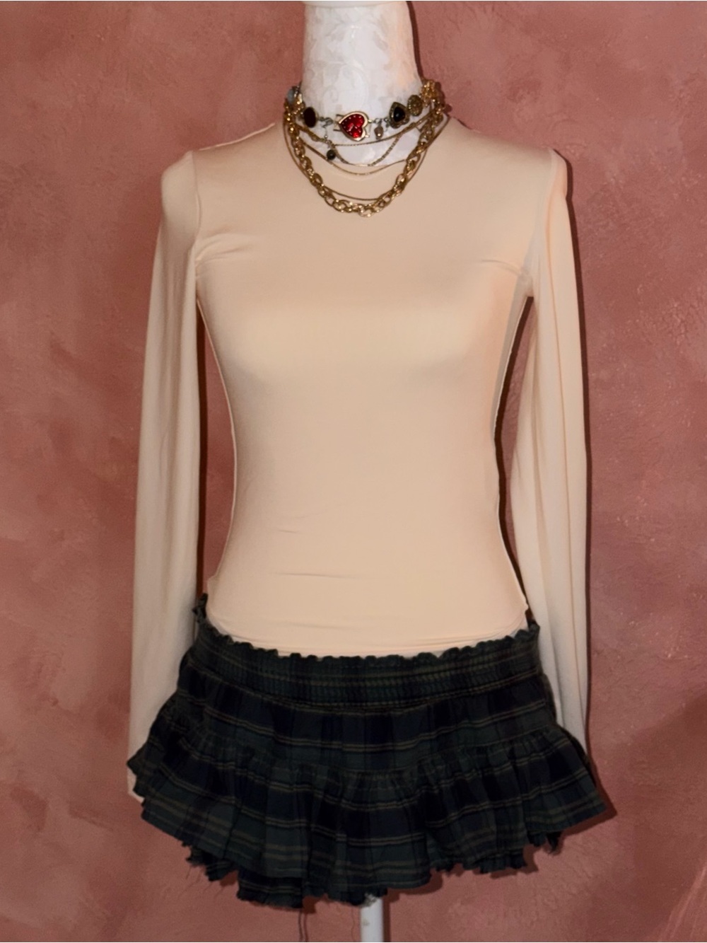 Charlotte Russe Cream Long-Sleeve Fitted Top